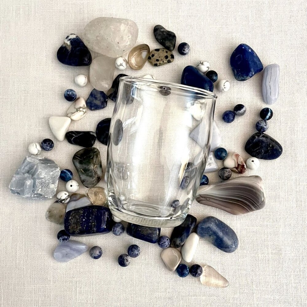 Mystical Blue Stone Collection in Glass Jar for Decor Energy Healing Meditation